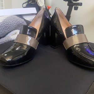 Black leather slide in heels